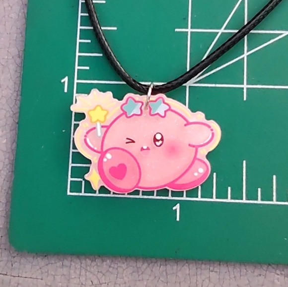 2/$10 Handmade Kirby Kawaii Glasses Acrylic Charm Necklace - Picture 3 of 4